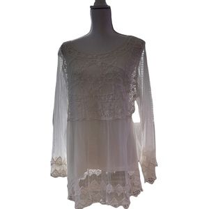 Sundance sheer lace trimmed top XL long sleeves with matching camisole off white